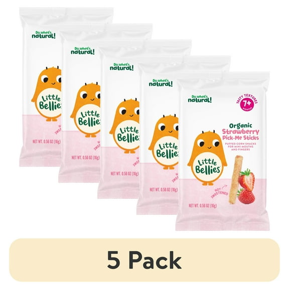 (5 pack) Little Bellies Organic Strawberry Pick-Me Sticks Puff Snack, 0.56 oz