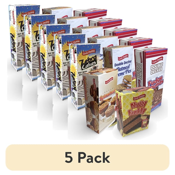 (5 pack) Little Debbie Mega Sized Cakes Variety Packs | 5 Unique Treats: Nutty Peanut Buddy Bars, Oatmeal and Fudge Double Decker Rounds, Pecan Bun Spin Wheels, Zebra Black & White Cakes