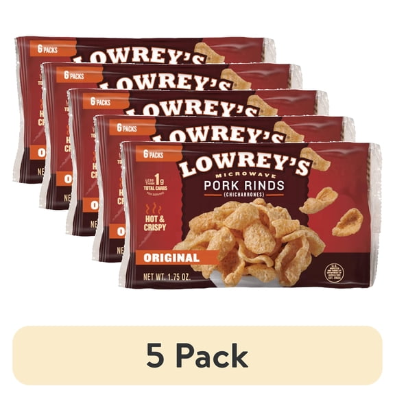 (5 pack) Lowrey's Bacon Curls, Microwave Pork Rinds (Original), 1.75 Ounce Package Pack of 18