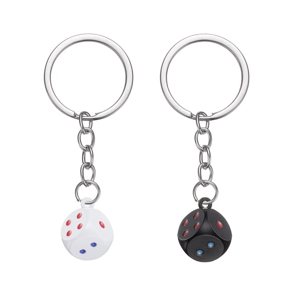 5 pack Lucky Dice Keychain Charm, 3D Cube Square Mini Dice Keyrings with Pendants for Bag, Wallet, Purse, Car, Cellphone Accessories, White/Black