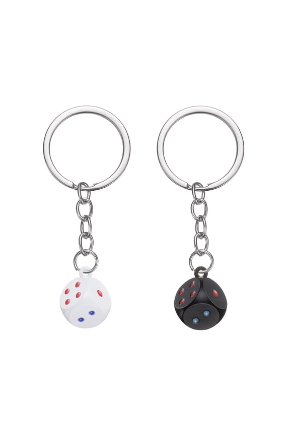 5 pack Lucky Dice Keychain Charm, 3D Cube Square Mini Dice Keyrings with Pendants for Bag, Wallet, Purse, Car, Cellphone Accessories, White/Black