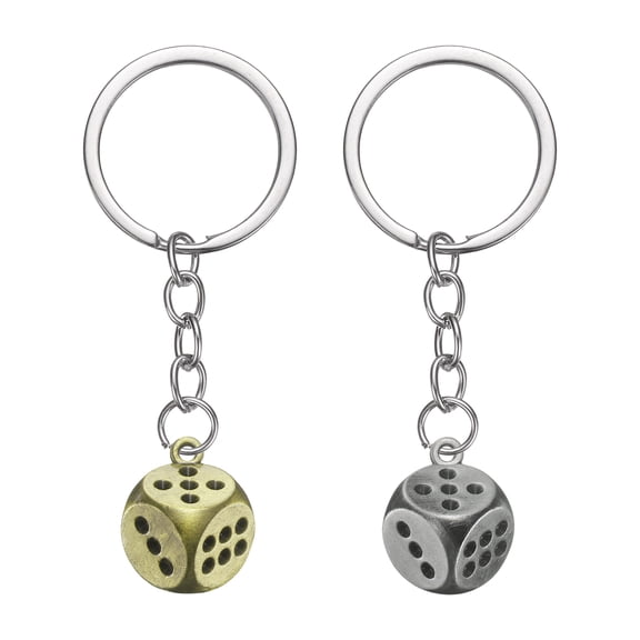 5 pack Lucky Dice Keychain Charm, Retro Alloy 3D Cube Square Mini Dice Keyrings with Pendants for Bag, Wallet, Purse, Car, Cellphone Accessories, Dark Gray/Bronze