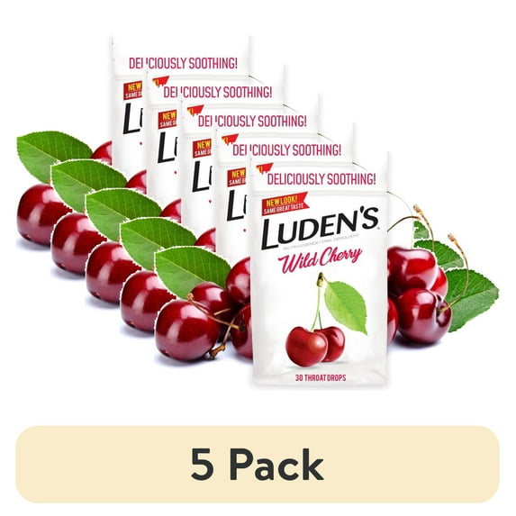 (5 pack) Luden's Wild Cherry Throat Drops | Deliciously Soothing | 30 Drops | 1 Bag