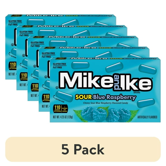 (5 pack) MIKE AND IKE Sour Blue Raspberry flavored Chewy Candy