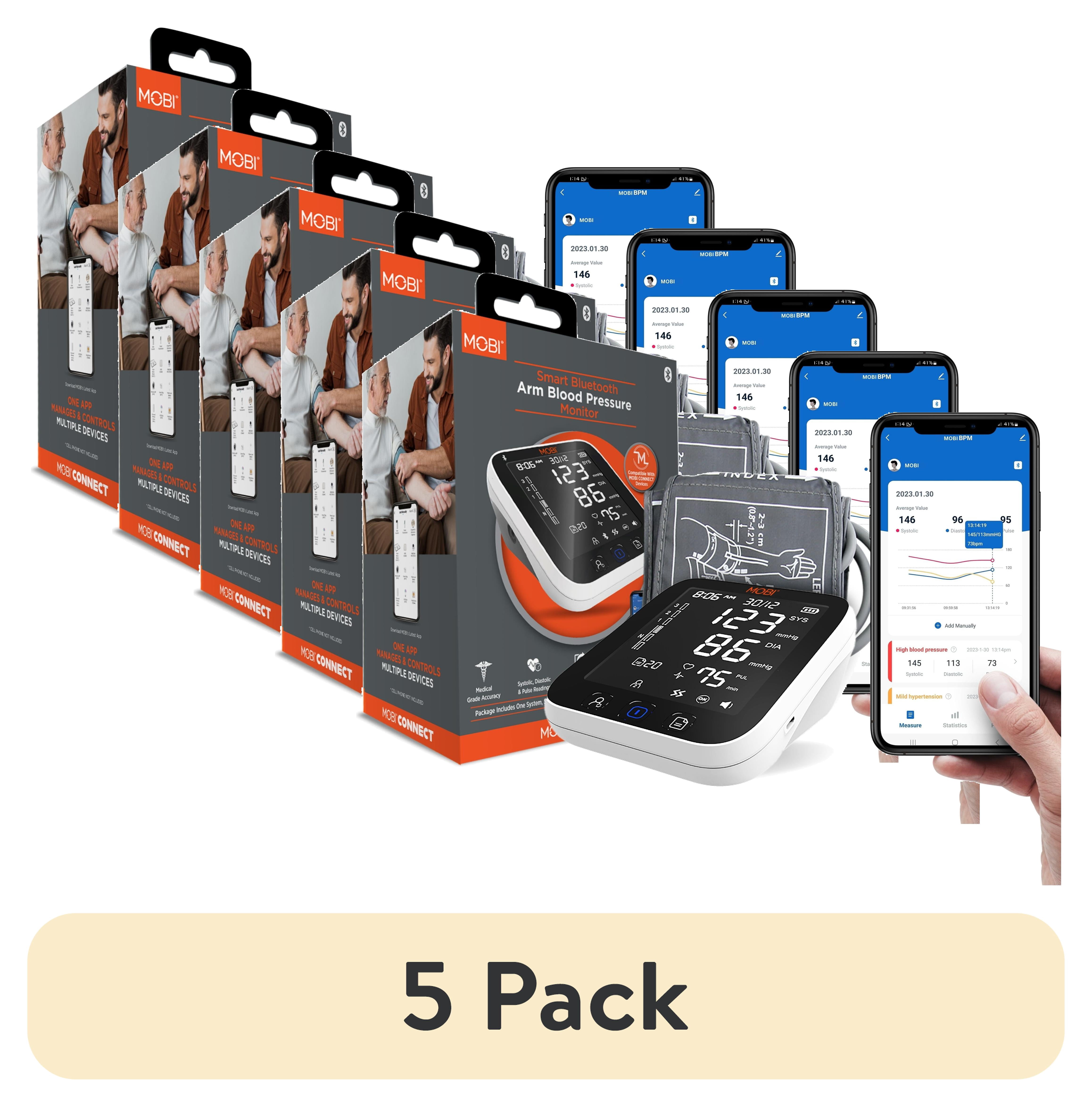(5 pack) MOBI Connect Smart Bluetooth Upper Arm Blood Pressure Monitor Automatic Blood Pressure Machine