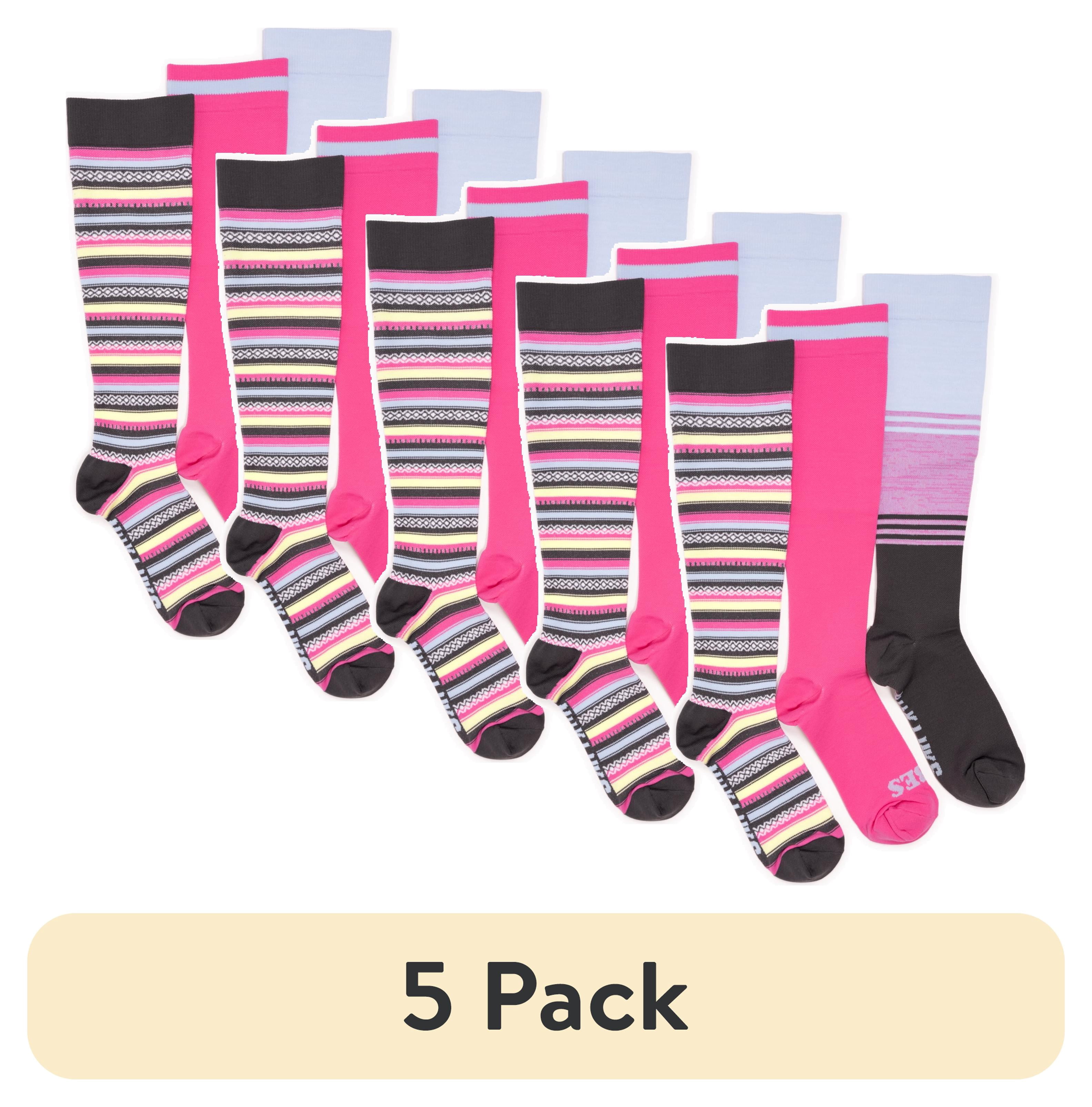 (5 pack) MUK LUKS Women's Regular Width Compression Nylon Knee-High Socks, 3-Pack, Shoe Size 6-10