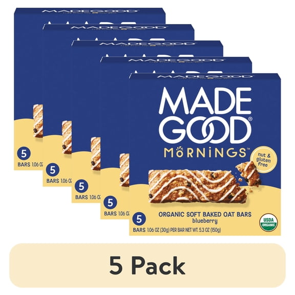 (5 pack) MadeGood Blueberry Morning Bar, 5 Healthy Breakfast Bars, 1.06 Oz Each