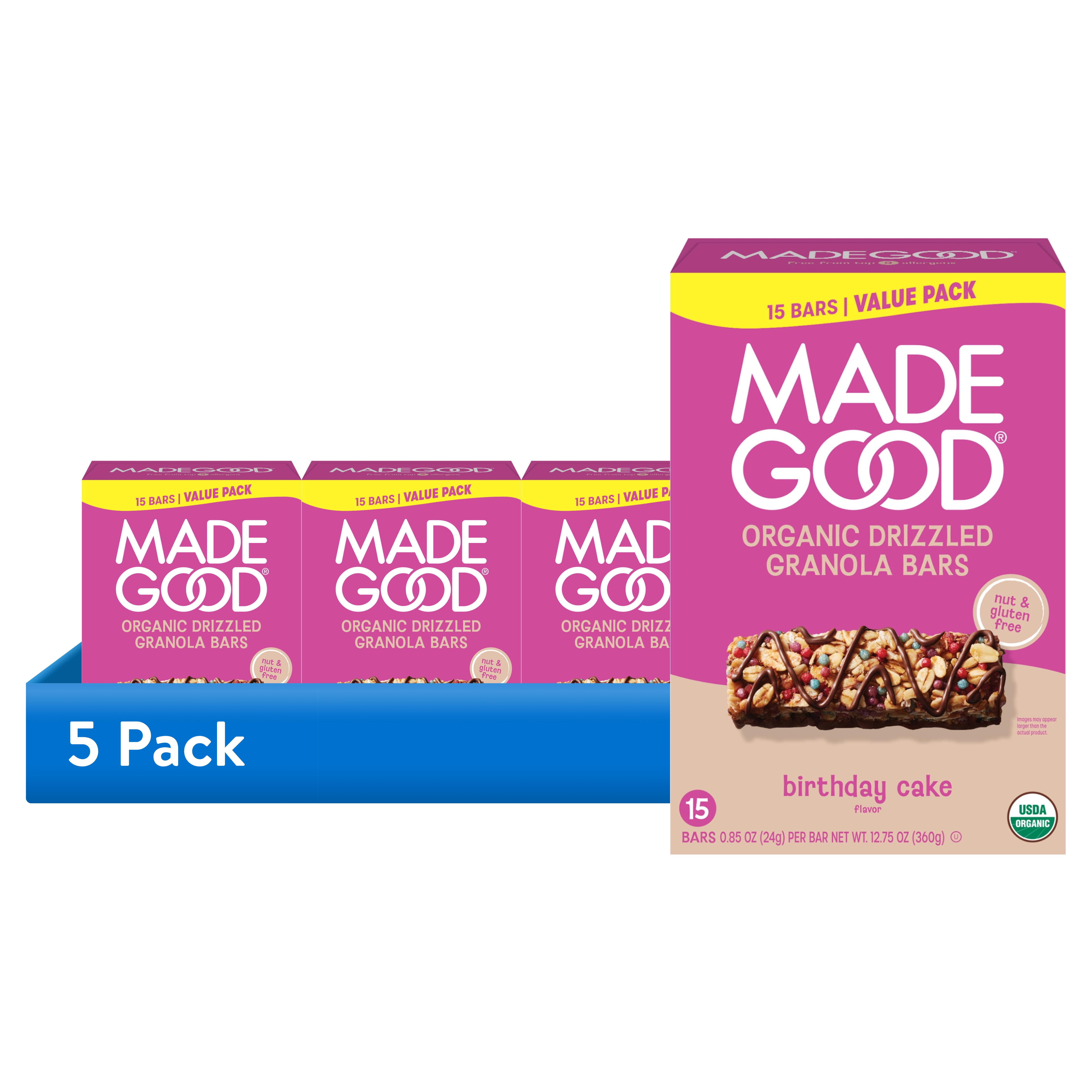 (5 pack) MadeGood Chocolate Drizzled Birthday Cake Granola Bars Value Pack 15CT