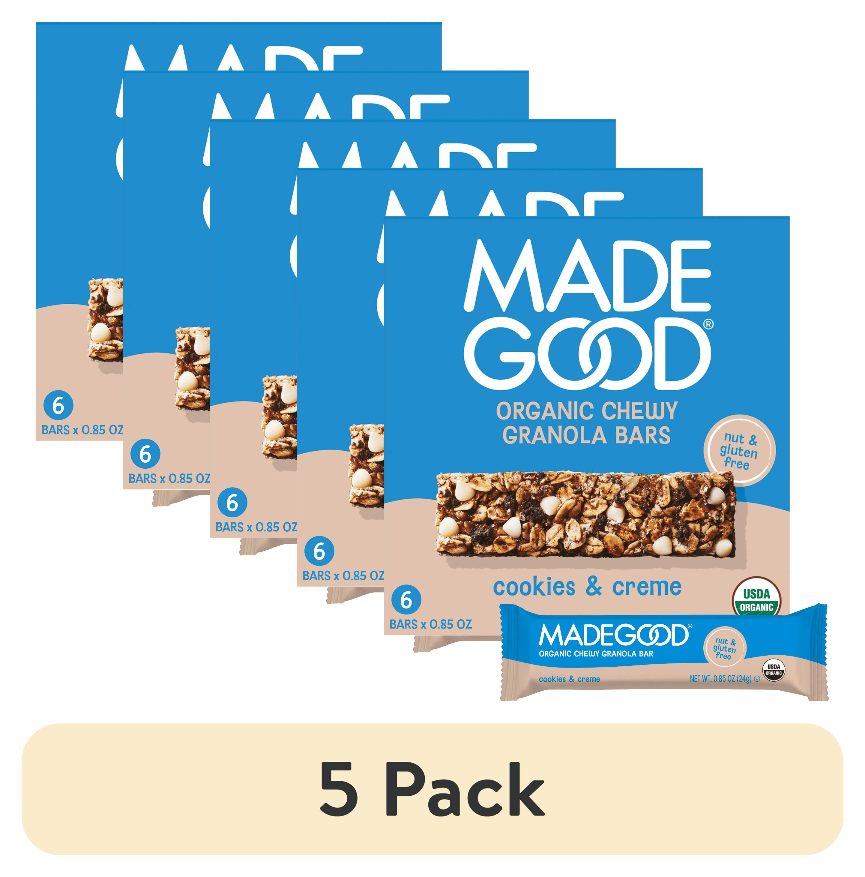 (5 pack) MadeGood Cookies & Crème Granola Bars, 6 Healthy Snack Bars, 0.85 oz Each
