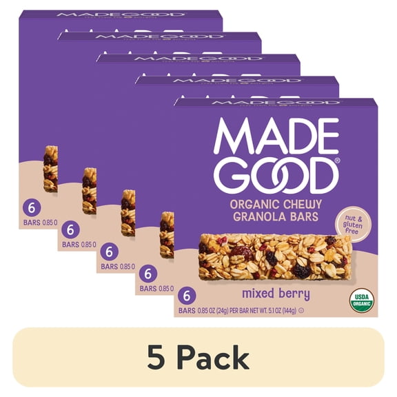 MadeGood Mixed Berry Granola Bars, 6 Healthy Snack Bars, 0.85 oz Each