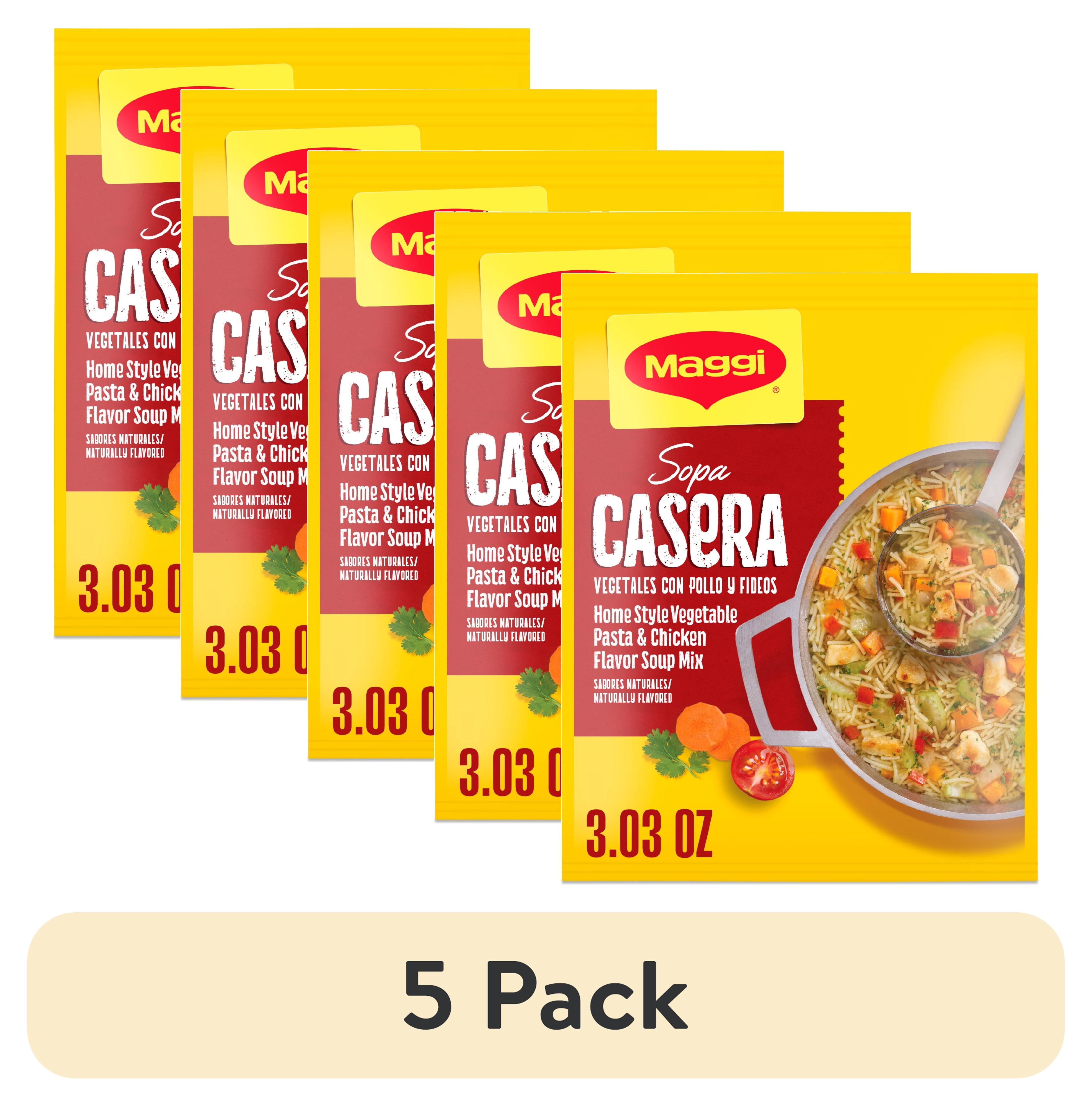 (5 pack) Maggi Sopa Casera Vegetables con Pollo y Fideos Home Style Vegetable Pasta and Chicken Flavor Soup Mix, Instant Soup Packets 3.034 oz