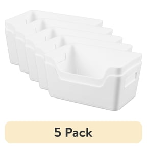 (5 pack) Mainstays Easy Access Bins Plastic Storage Bins, Small, White, 2-Pack, 9.5 in x 6.5 in x 4 in