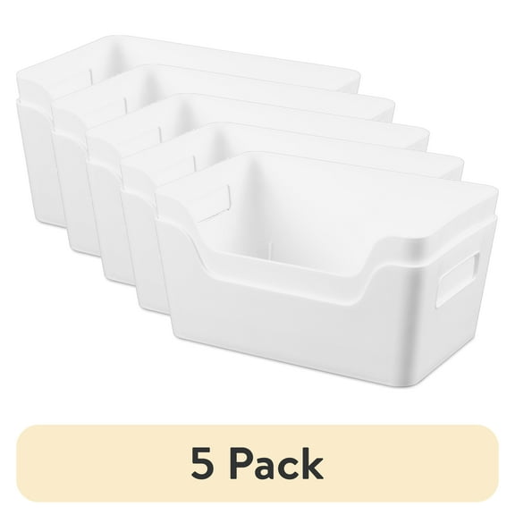 (5 pack) Mainstays Small White 2-Pack Easy Access Plastic Storage Bins, 6.5 in x 9.5 in x 4 in