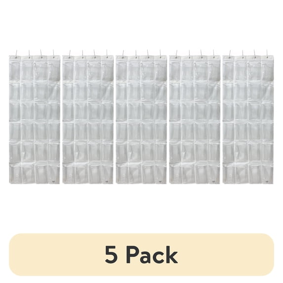 (5 pack) Mainstays 24 Pocket Over-the-Door Shoe Organizer, Clear Pockets, Non-Woven Polypropylene, White