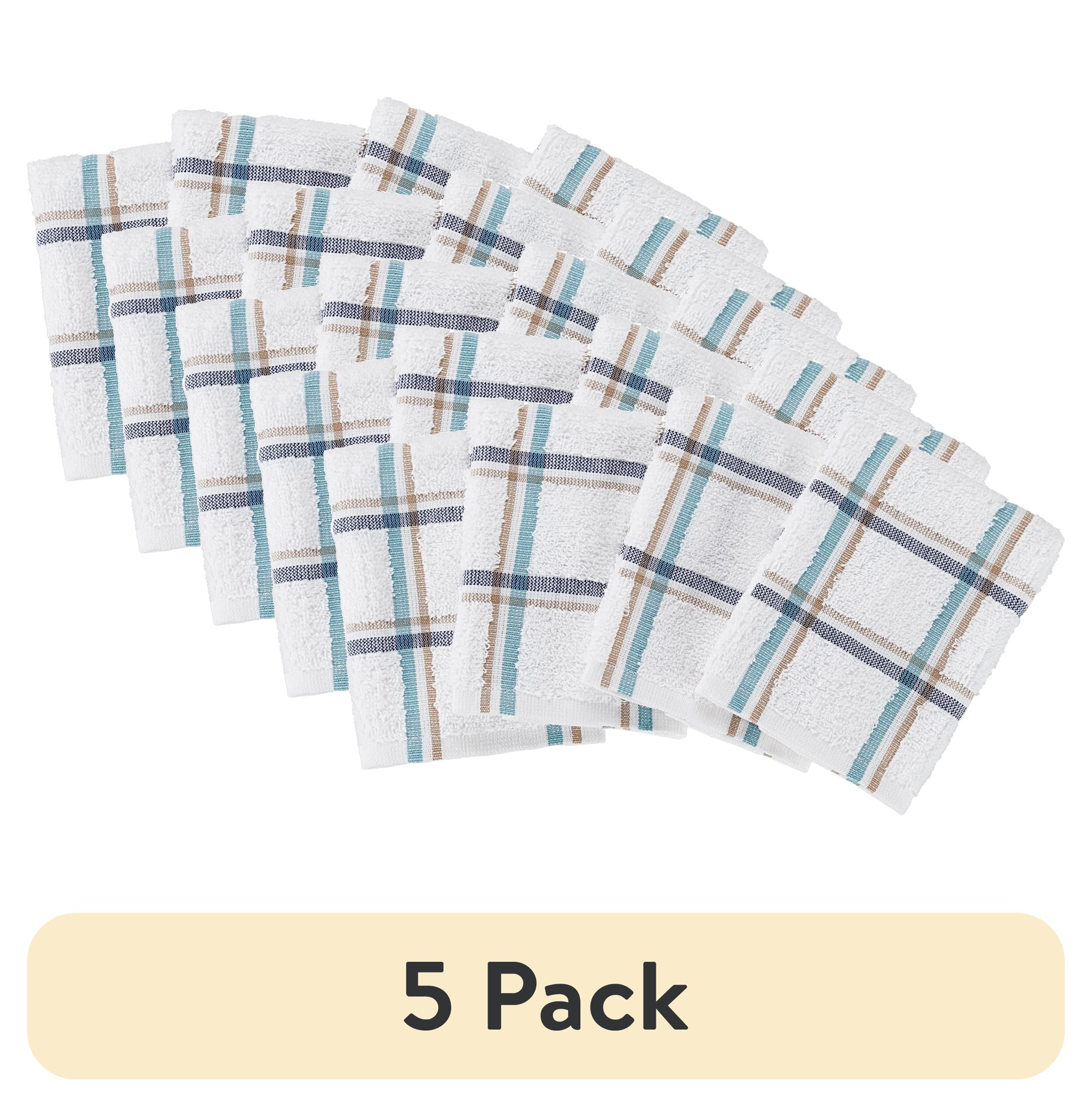 (5 pack) Mainstays Woven Kitchen Dishcloth Set, 4 Pack, 12 in x 12 in, Multicolor