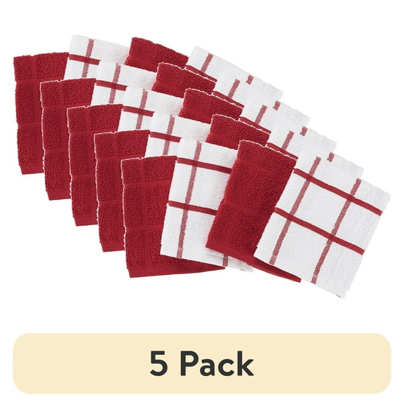 (5 pack) Mainstays 4-Pack 12”x12” Woven Kitchen Dish Cloth Set, Red Sedona