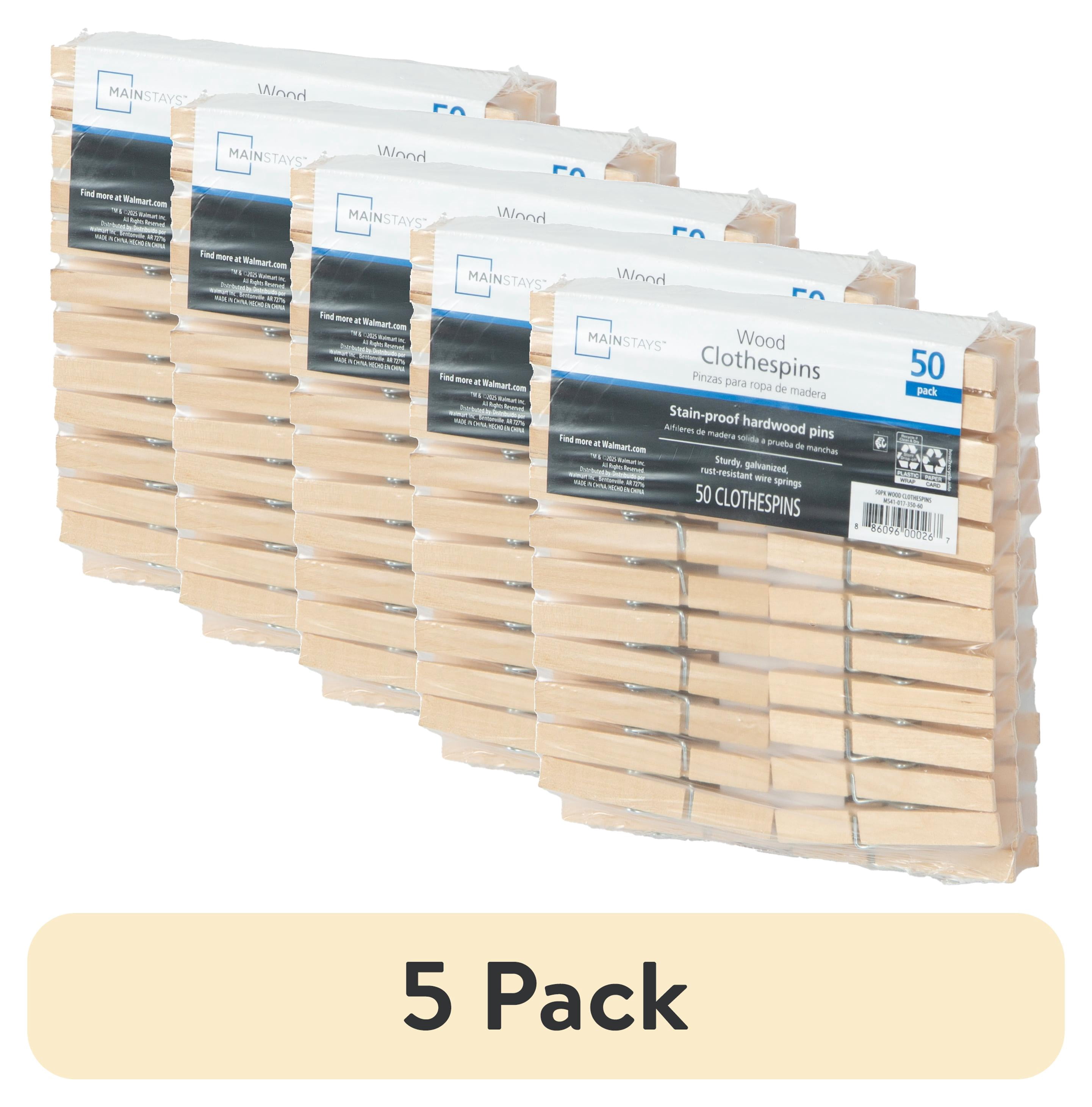 (5 pack) Mainstays 50-Count Moisture-Resistant Wooden Clothespins with Natural Finish