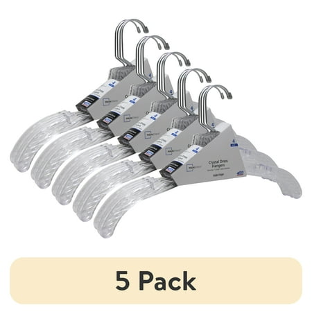 (5 pack) Mainstays Swivel Neck Crystal Clear Plastic Dress Hanger, Adult, 4 Count