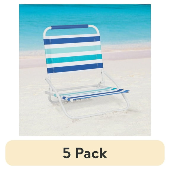 (5 pack) Mainstays Folding Beach Sand Chair, Blue & Teal Stripe