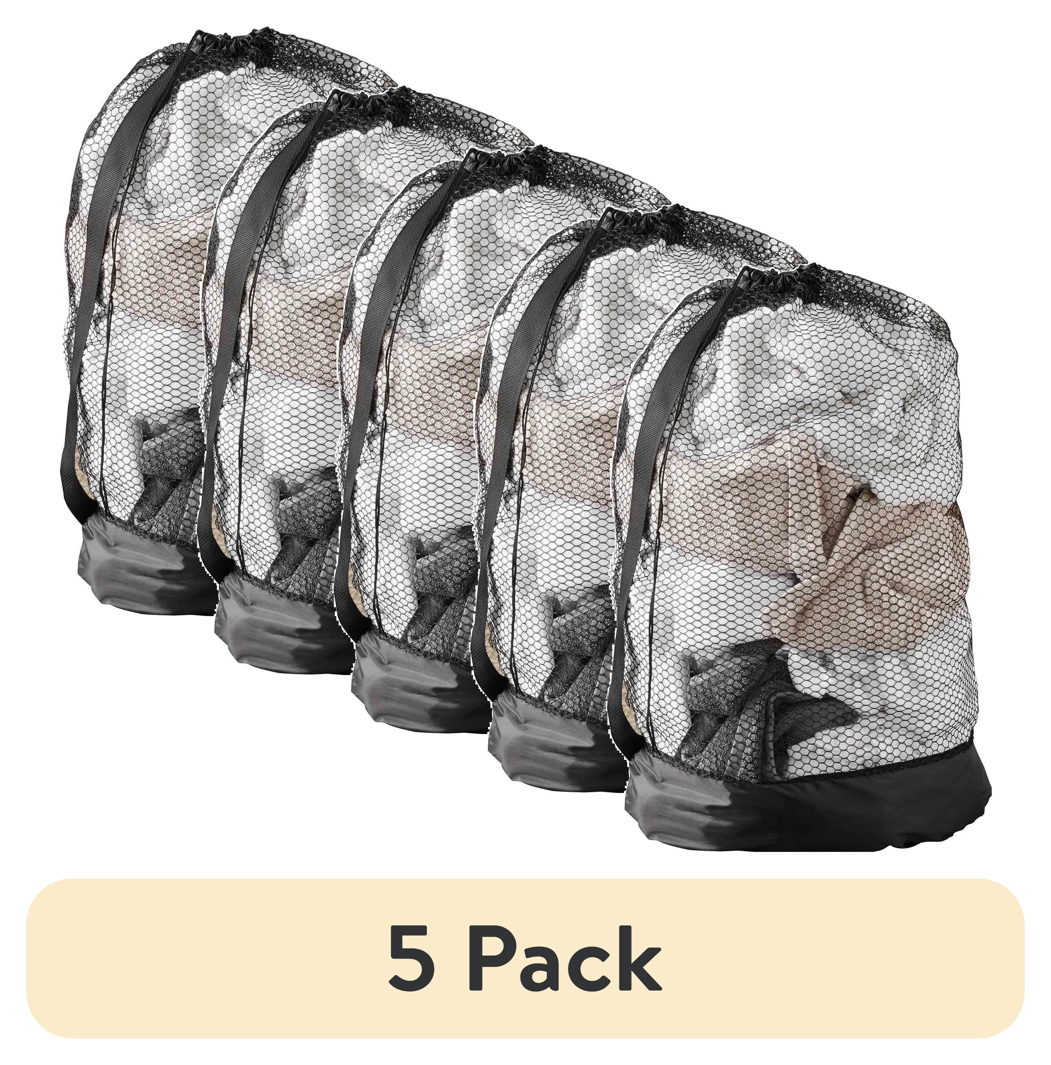 (5 pack) Mainstays Polyester Mesh Laundry Bag, Carry Strap, Heavy Duty, Breathable, Black