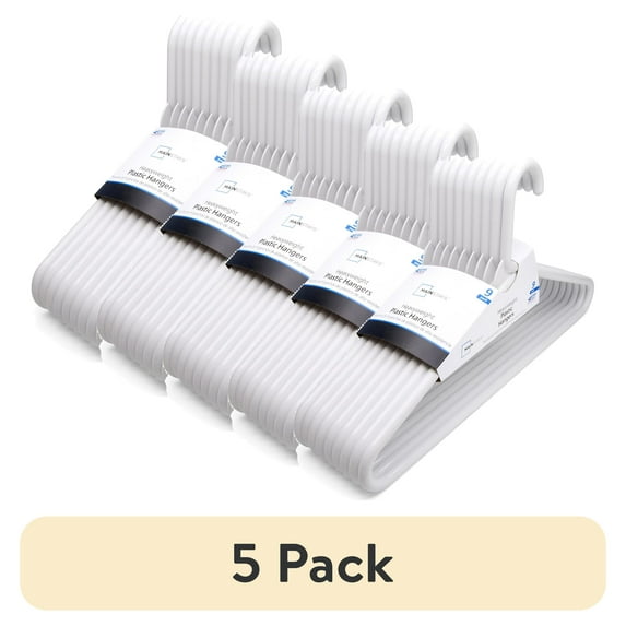 (5 pack) Mainstays Heavyweight Plastic Clothes Hangers, White, 9-Count, Strong Support for Coats & Suits