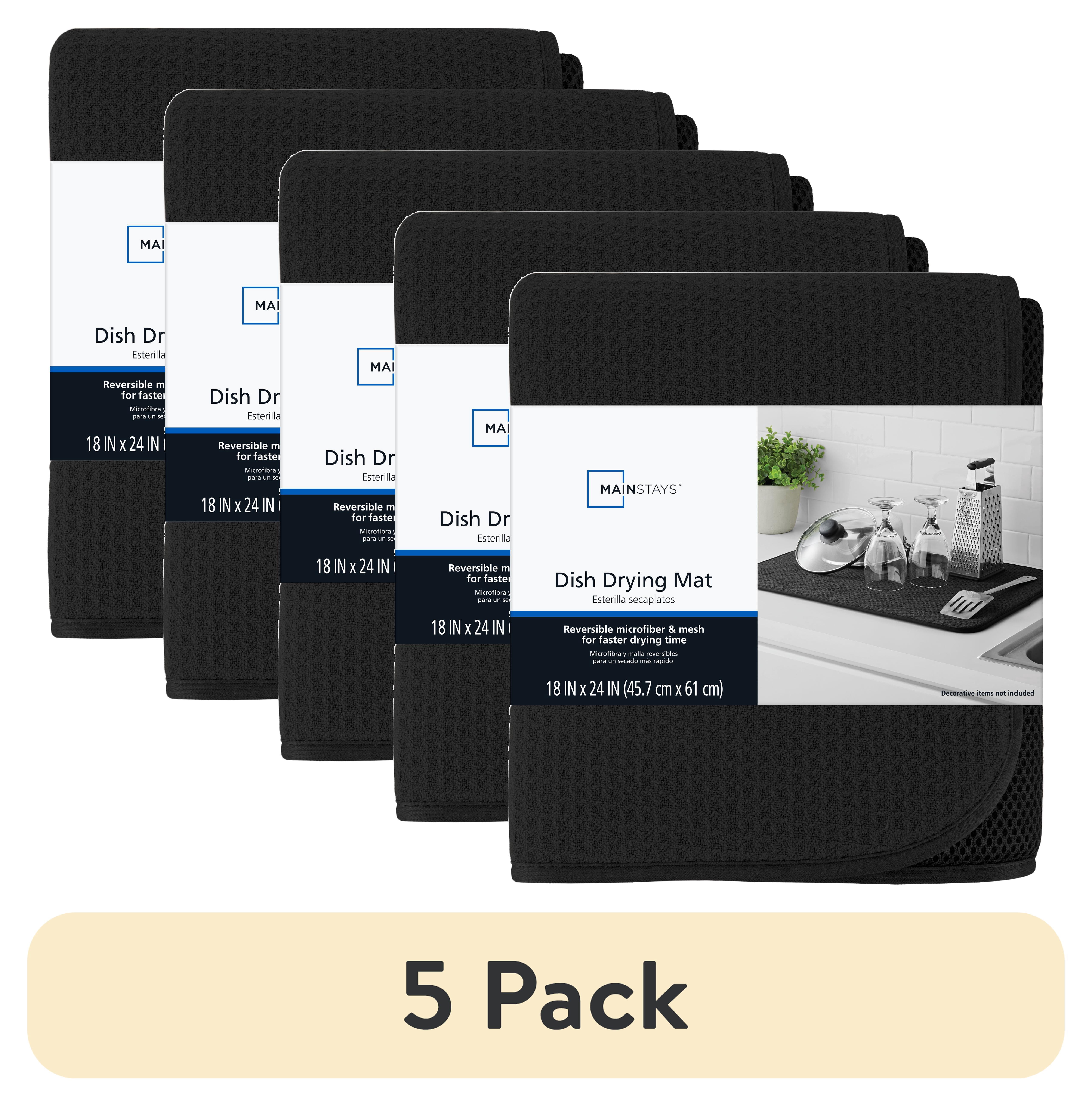 (5 pack) Mainstays Microfiber Dish Drying Mat, Absorbent Kitchen Countertop Drying Mat for Dishes, Glasses and Utensils, Black