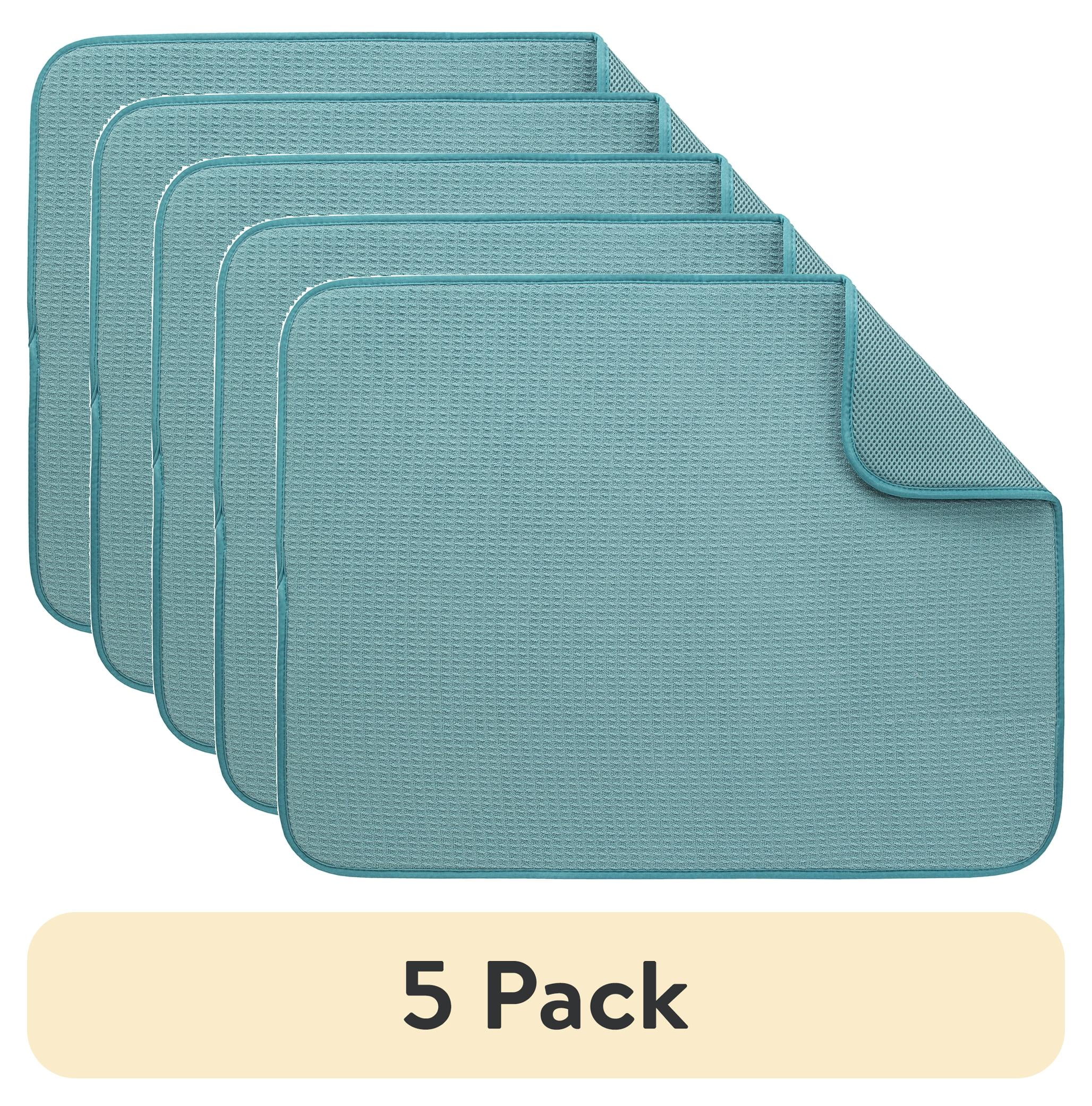 (5 pack) Mainstays Microfiber Dish Drying Mat, Teal, Single, Well Suited to Dish Drying and Sink Organization