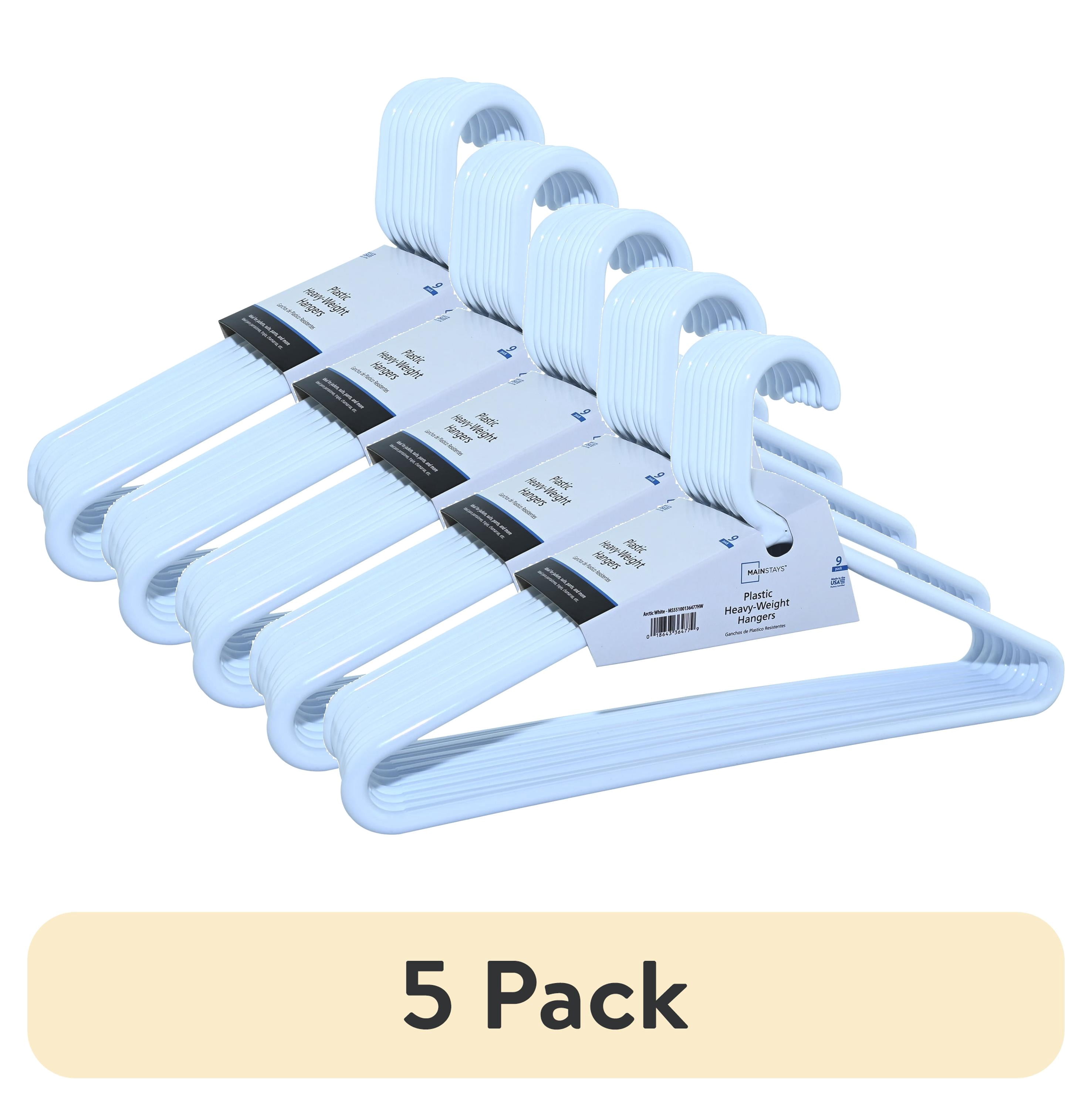 (5 pack) Mainstays Heavyweight Plastic Clothes Hangers, White, 9 Count, Strong Support for Coats & Suits