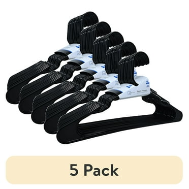 (5 pack) Mainstays Plastic Notched Adult Hangers for Any Clothing Type, Pack 18 Black Hangers