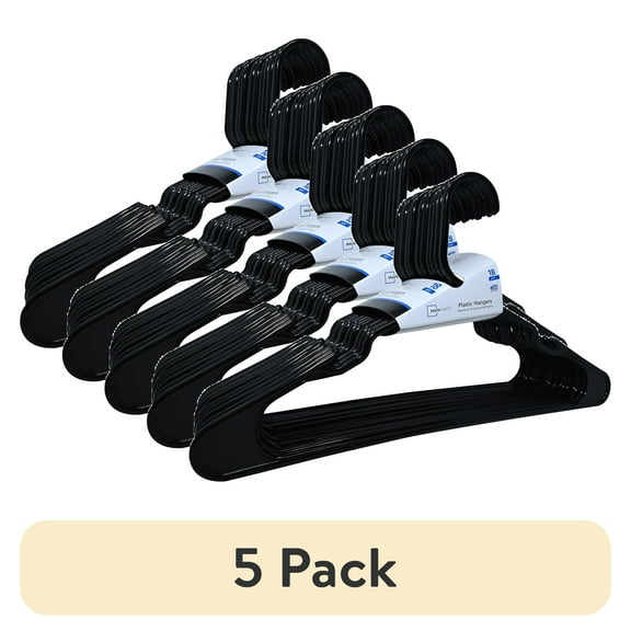 (5 pack) Mainstays Plastic Clothes Hangers, Black, 18-Count, Lightweight & Durable for Everyday Use