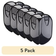 (5 pack) Mainstays Pop-Up Spiral Polyester Laundry Hamper, Rich Black, Adult