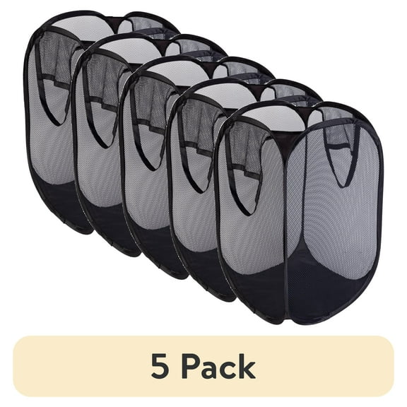 (5 pack) Mainstays Pop-Up Spiral Polyester Laundry Hamper, Rich Black, Adult