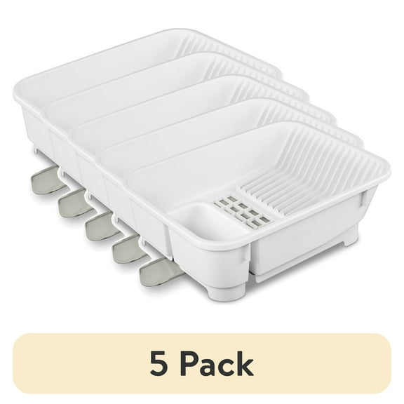 (5 pack) Mainstays Kitchen Sink Organizer Set with Self-Draining Caddy, Soap Dispenser, Sponge Holder and Retractable Spout for Sink Storage, White