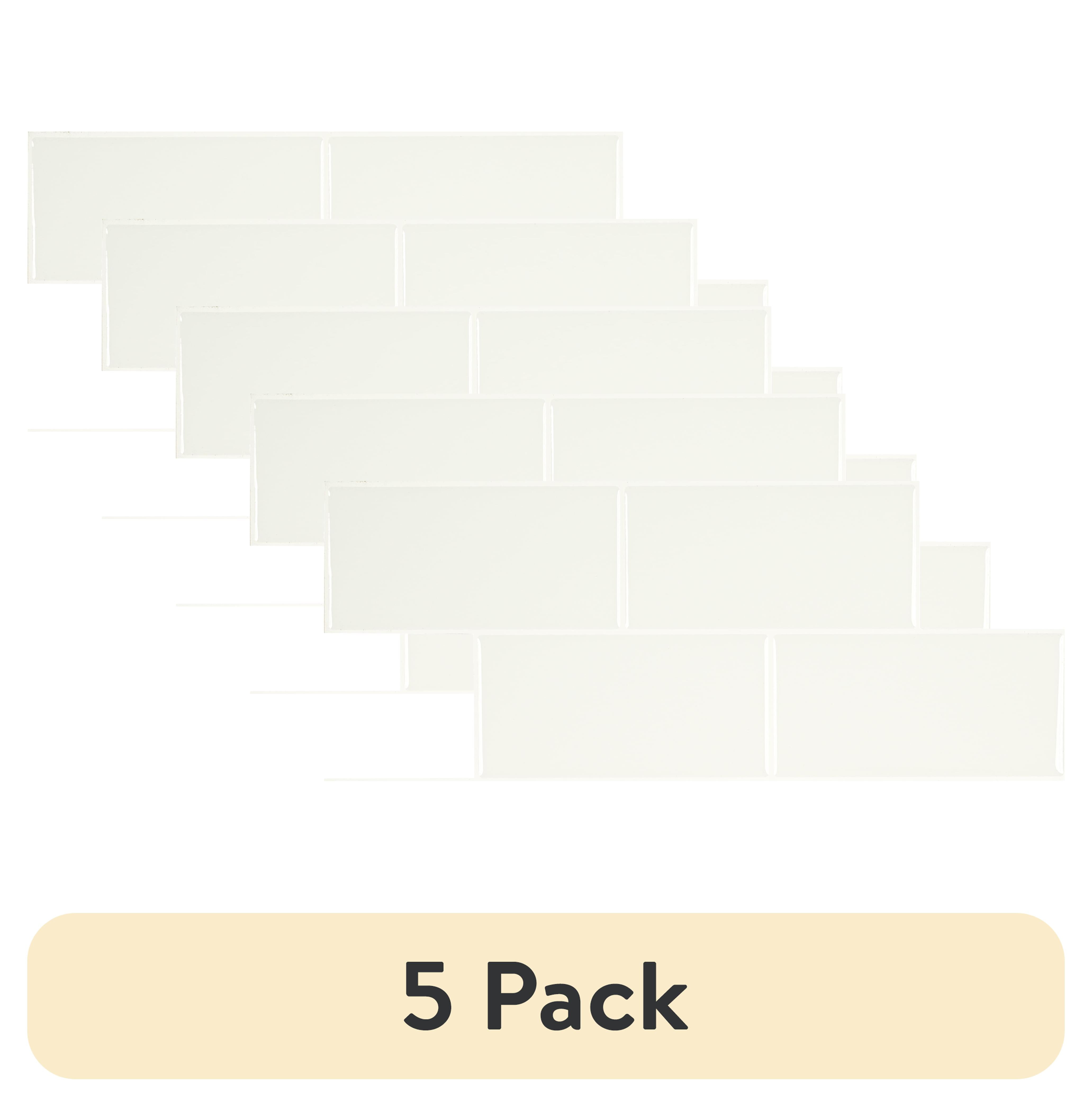 (5 pack) Mainstays White 3 in. x 6 in. Subway Peel & Stick Mosaic Wall Tile (2.76 Sqft / pack)