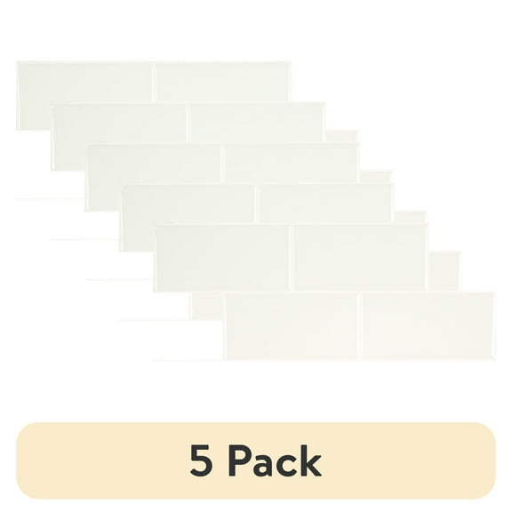 (5 pack) Mainstays White 3 in. x 6 in. Subway Peel & Stick Mosaic Wall Tile (2.76 Sqft / pack)