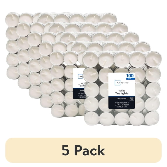 (5 pack) Mainstays White Unscented Indoor/Outdoor Tealight Candles, 100 Count