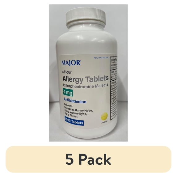 (5 pack) Major Chlorpheniramine Maleate Allergy Tablets, 4 mg, 1000 Count