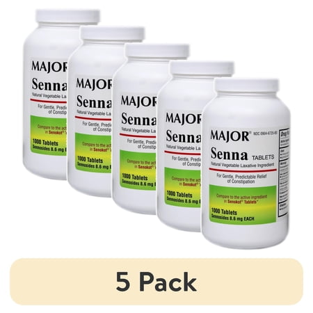 (5 pack) Major Senna (Senokot) Laxative Tablets 8.6 mg. 1000/Btl.