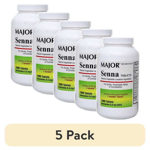(5 pack) Major Senna (Senokot) Laxative Tablets 8.6 mg. 1000/Btl.