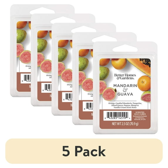 (5 pack) Mandarin & Guava Scented Wax Melts, Better Homes & Gardens, 2.5 oz (1-Pack)