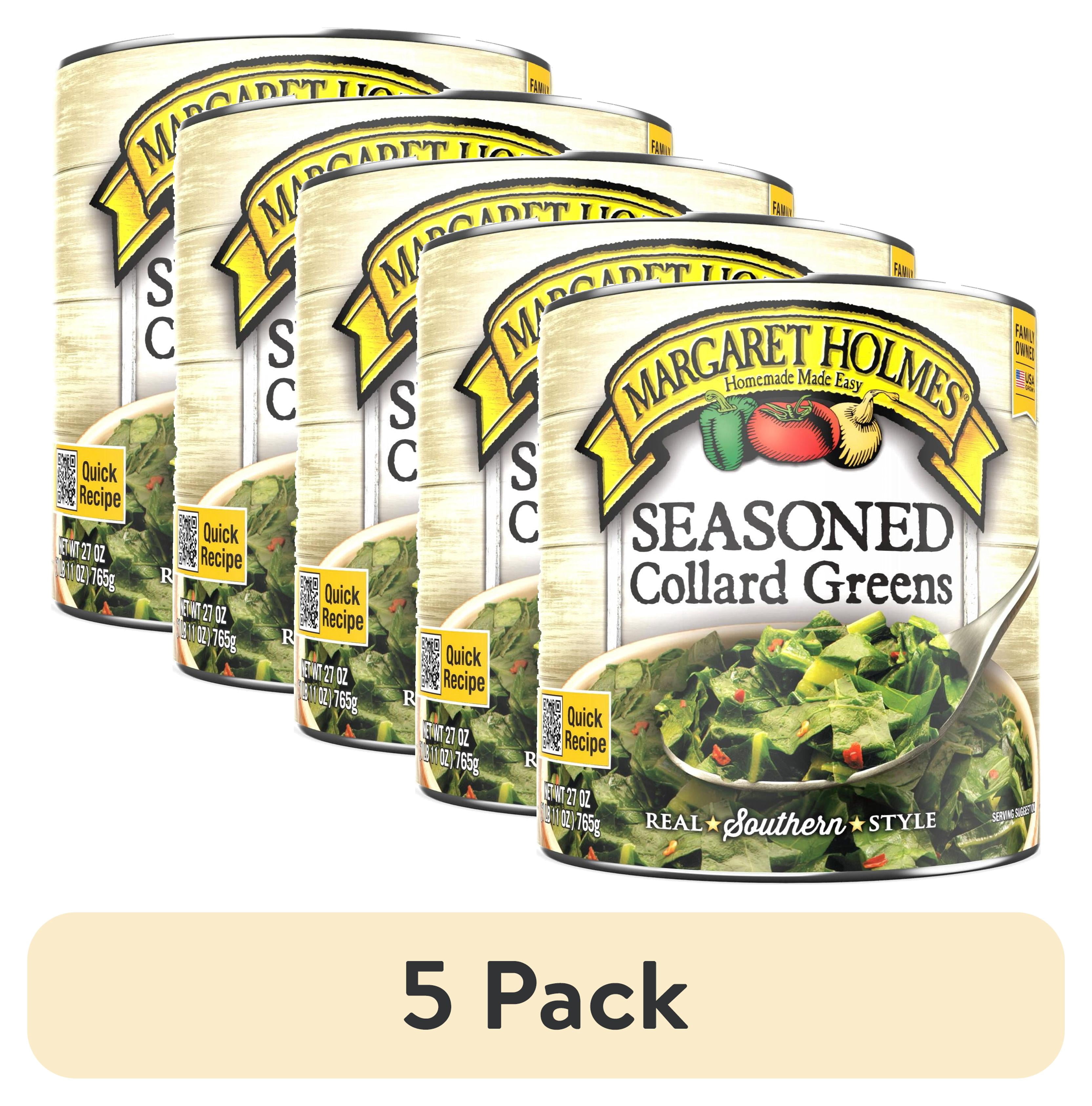 (5 pack) Margaret Holmes Seasoned Collard Greens, Canned Vegetables, 27 oz