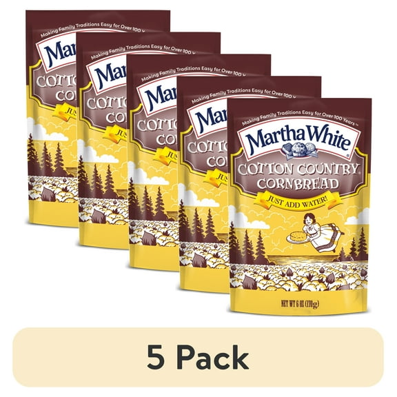 (5 pack) Martha White Cotton Country Buttermilk Cornbread Mix, 6 oz Pouch