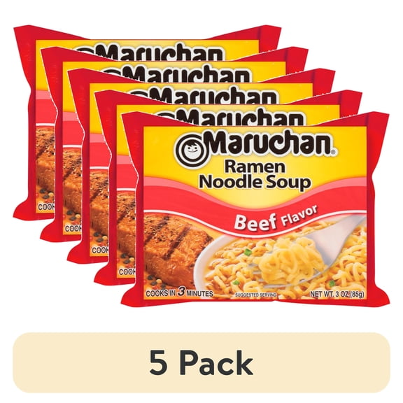 (5 pack) Maruchan Ramen Noodle Soup, Beef Flavor Instant Noodles, 3 oz