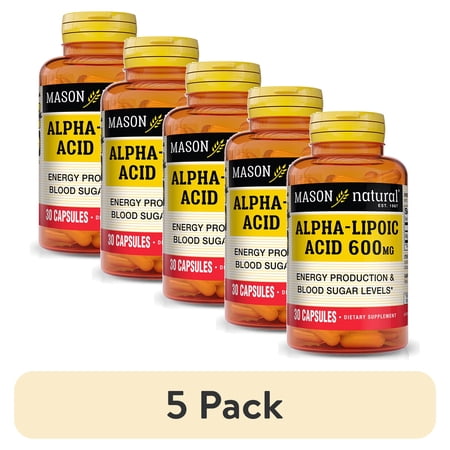 (5 pack) Mason Natural Alpha-Lipoic Acid 600 mg - Brain Health, Blood Sugar, Weight Management, 30 Capsules