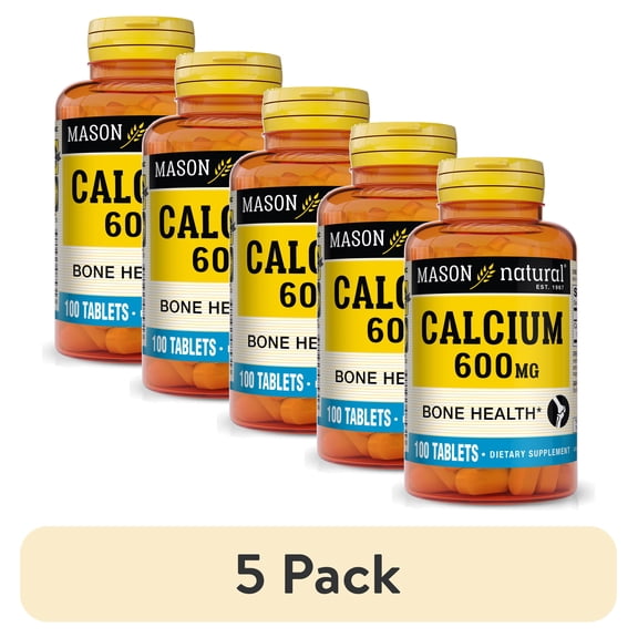 (5 pack) Mason Natural Calcium 600 mg Supports Healthy Bones, 100 Tablets