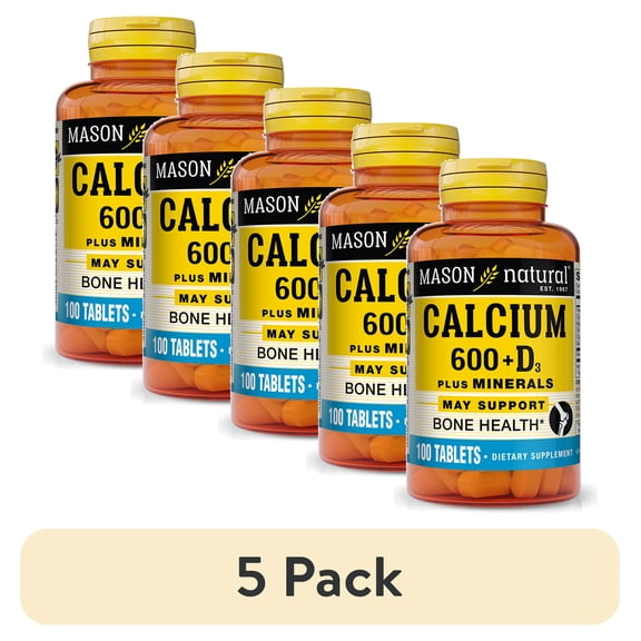 (5 pack) Mason Natural Calcium 600 mg plus Vitamin D3 with Magnesium, Zinc and Copper - 100 Tablets