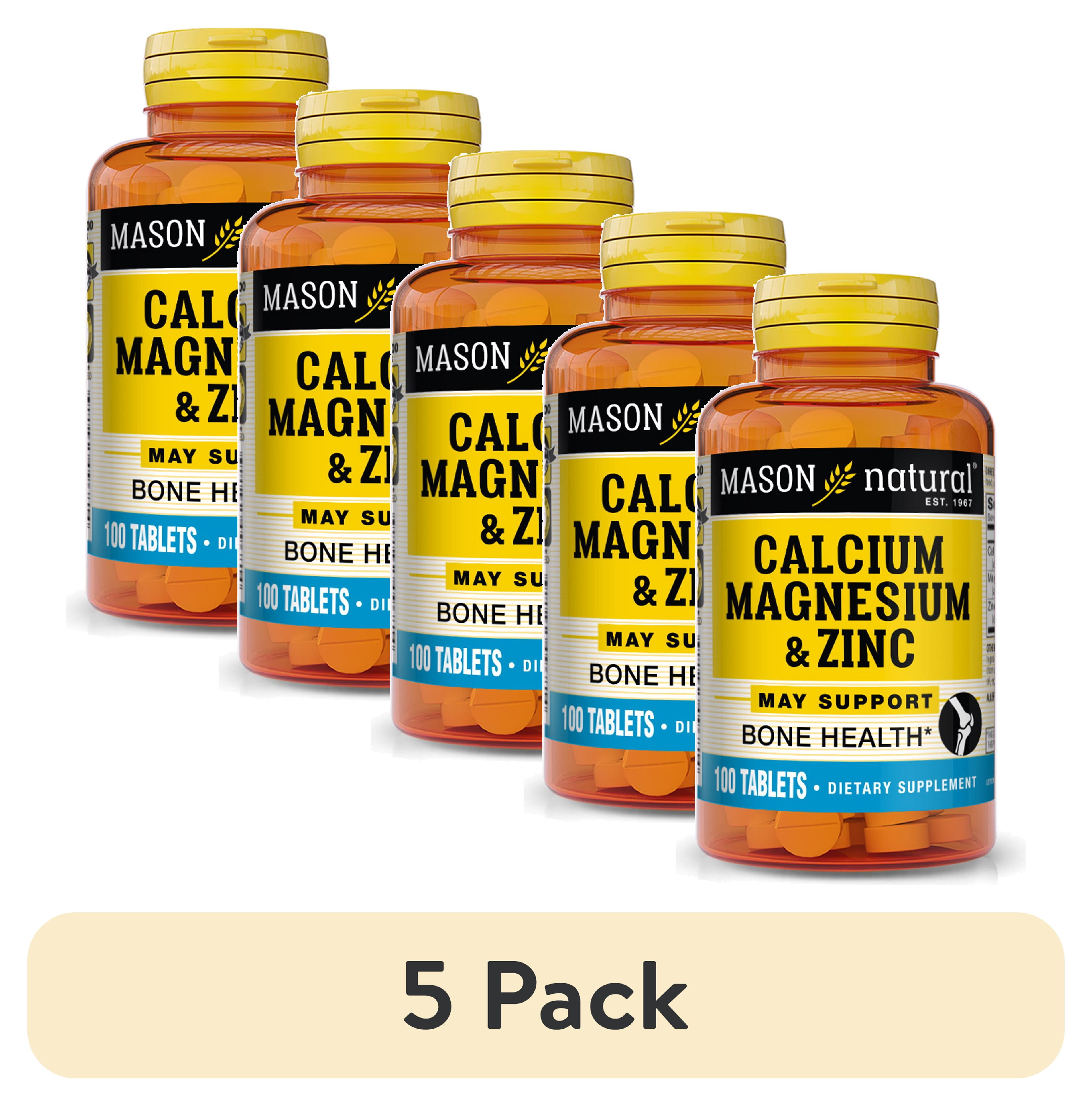 (5 pack) Mason Natural Calcium Magnesium & Zinc, 100 Tablets