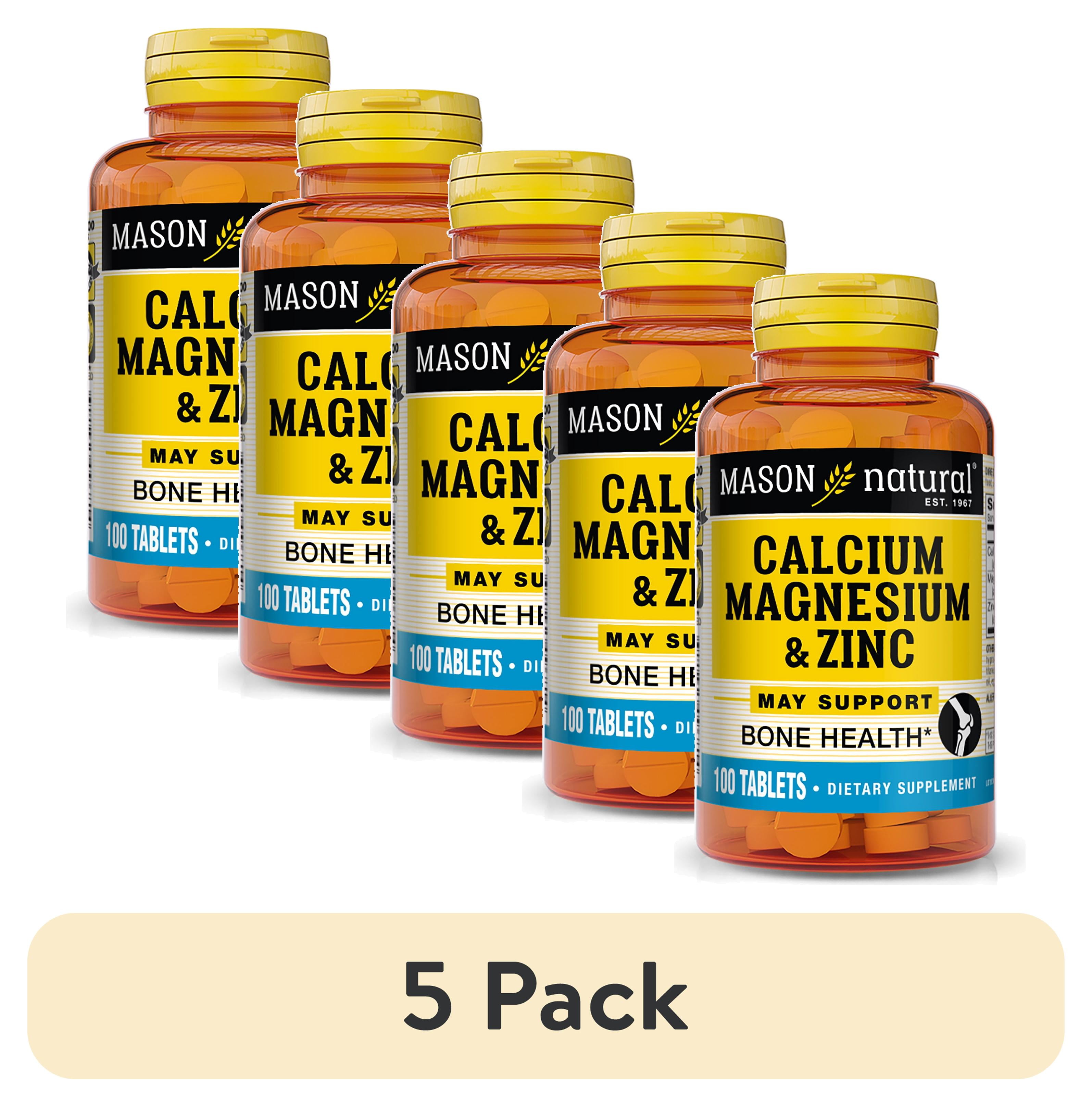 (5 pack) Mason Natural Calcium Magnesium & Zinc, 100 Tablets