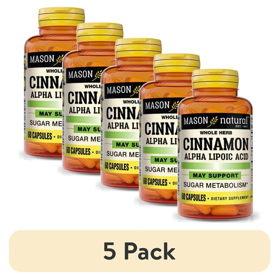 (5 pack) Mason Natural Cinnamon with Alpha Lipoic Acid Support Sugar Metabolism, 60 Capsules