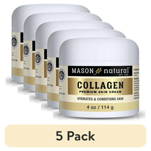 (5 pack) Mason Natural Collagen Skin Cream, Hydration & Conditioning, Paraben Free, 4 oz